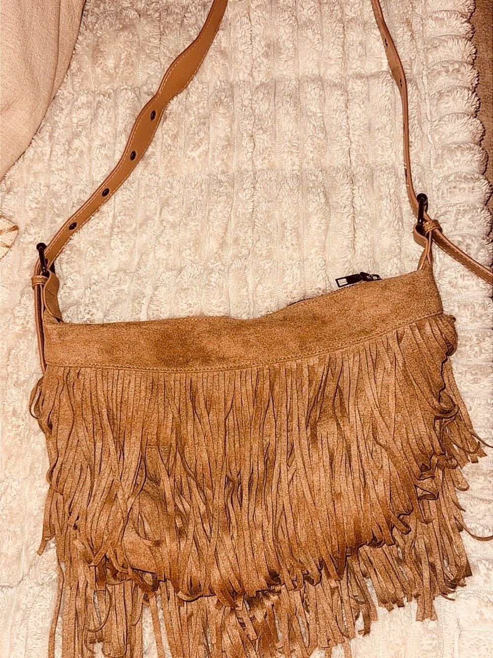 Boho Suede Fringe Crossbody Bag in Tan - Picture 10 of 13
